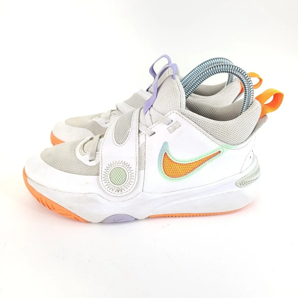 Nike Team Hustle D11 Basketball Shoes Youth 4Y White Total Orange DV8996-103